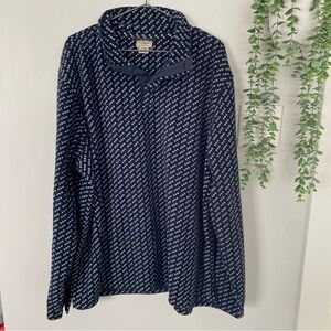 L.L Bean Mens Navy Blue Patterned Fleece Buttoned Sweatshirt Size XL